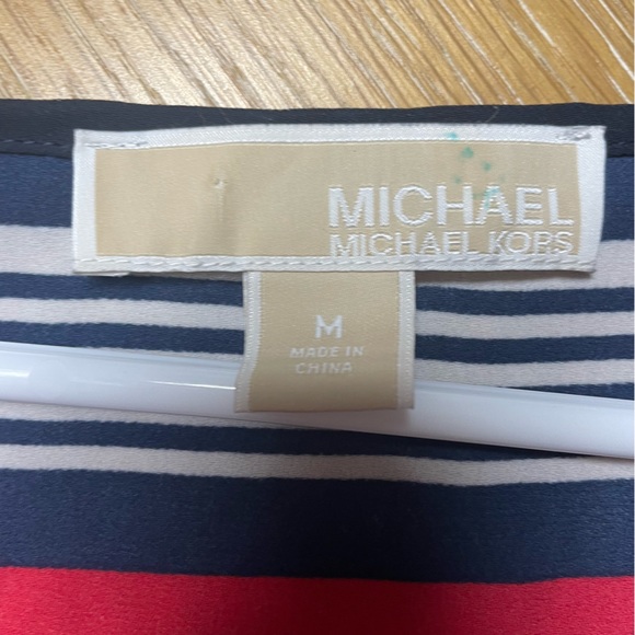 Michael Kors Red White and Blue Tunic Top 3/4 Sleeves Sheer Waist Tie - Picture 7 of 8